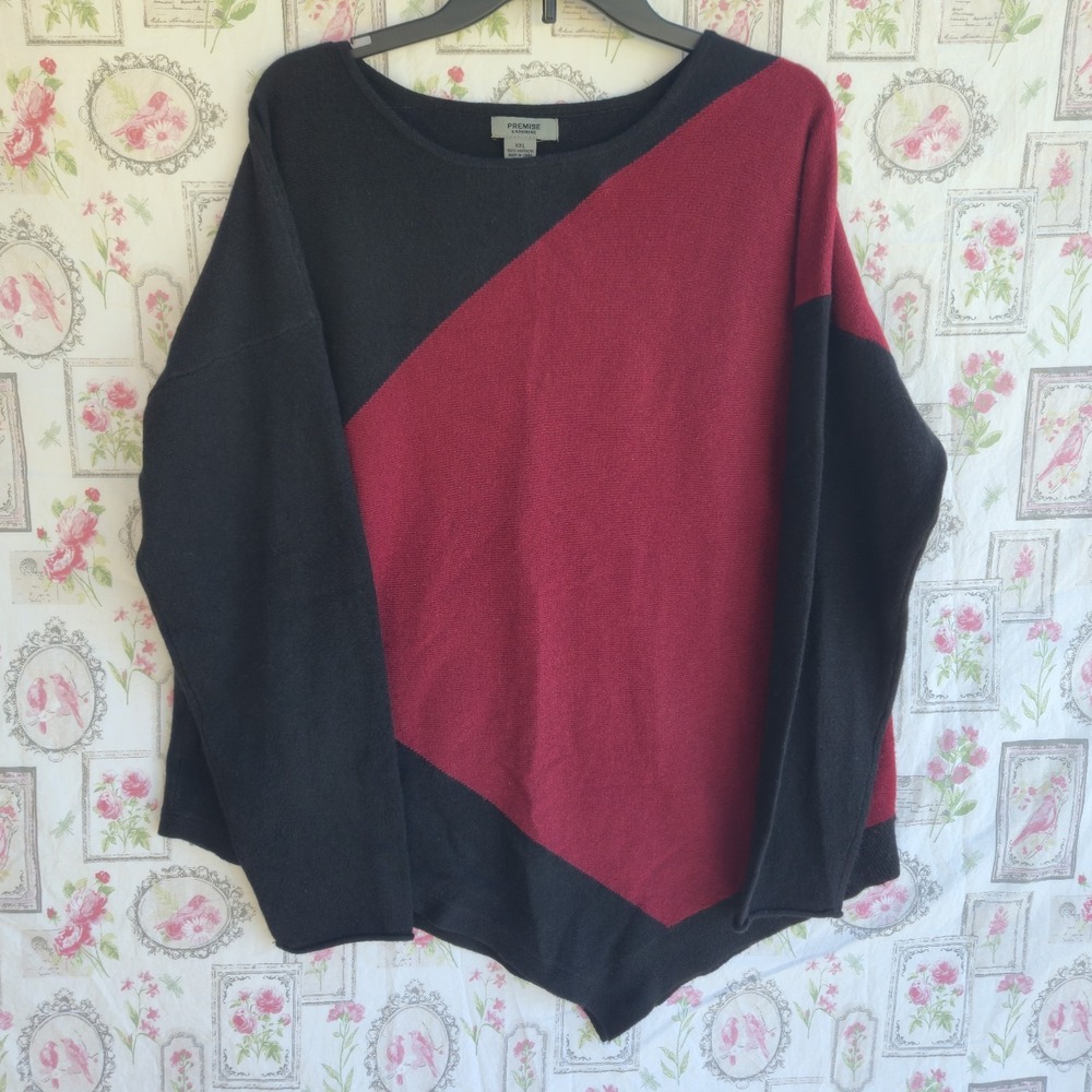 Premise Cashmere Sweater XXL Women 100% Cashmere Colorblock Red Black Boat Neck